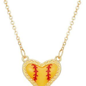 Softball Necklace Women Girls Heart Pendant Gold Plated Sport Jewelry Gift